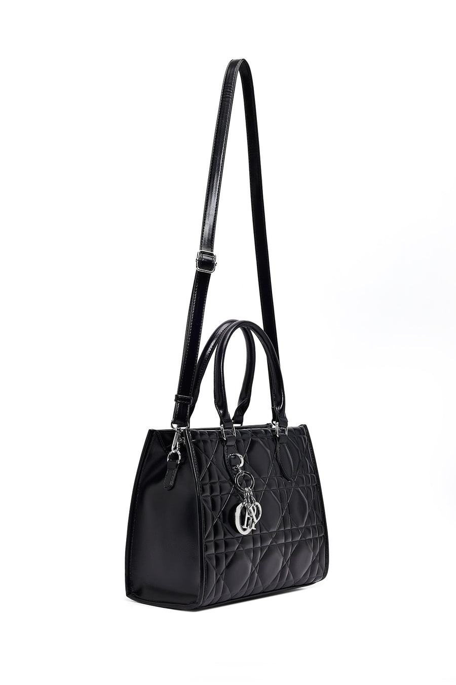 Woman Black Long-Strap Quilted Classic Shoulder Bag