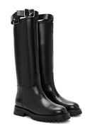 Women's Black Buckle Detailed Leather Boots | Derimod