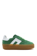 Women's Green Lace-Up Suede Leather Sneakers | Derimod