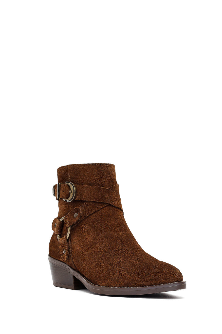 Woman Tan Zippered Suede Leather Cowboy Boots
