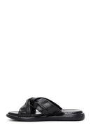 Women's Black Leather Comfort Slippers | Derimod