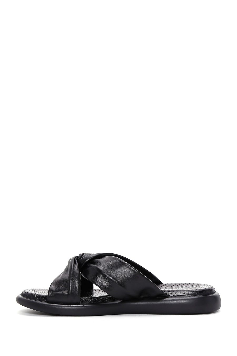 Women's Black Leather Comfort Slippers