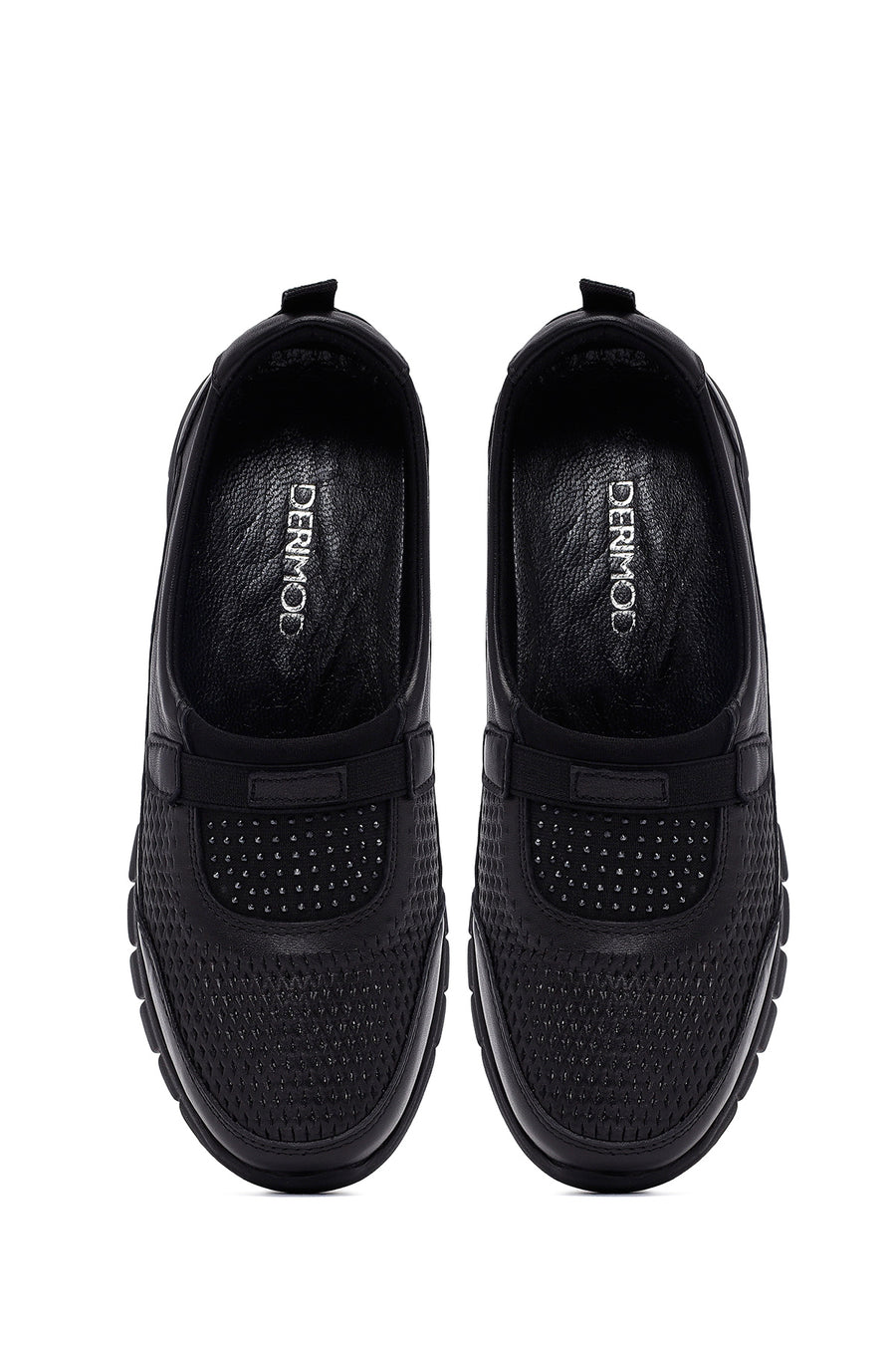 Woman Black Stone-Detail Leather Comfort Shoes