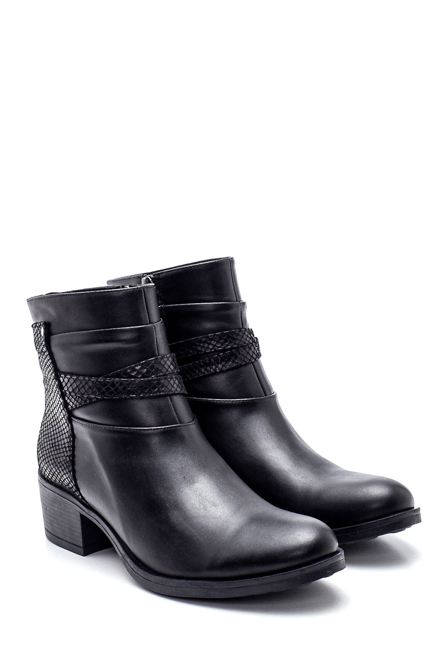 Women's Snake Patterned Mid-Heeled Boots