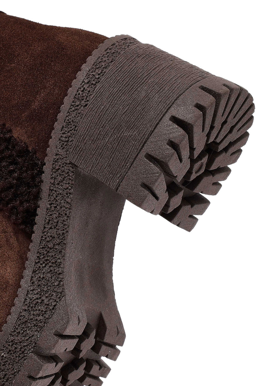 Woman Brown Zippered Chunky Heel Suede Leather Boat