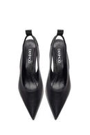 Women's Black Open-Back Heeled Leather Shoes | Derimod