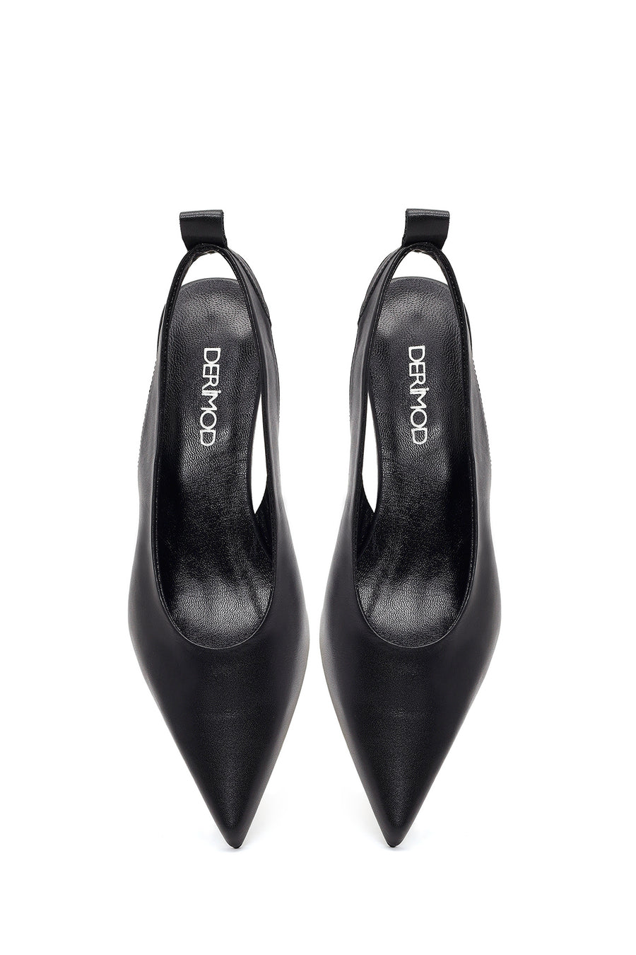 Women's Black Open-Back Heeled Leather Shoes