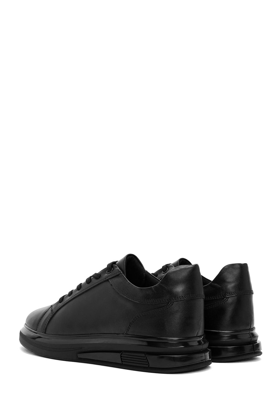 Erkek Siyah Bağcıklı Deri Sneaker