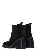 Women's Black Suede Leather Heeled Chelsea Boots | Derimod