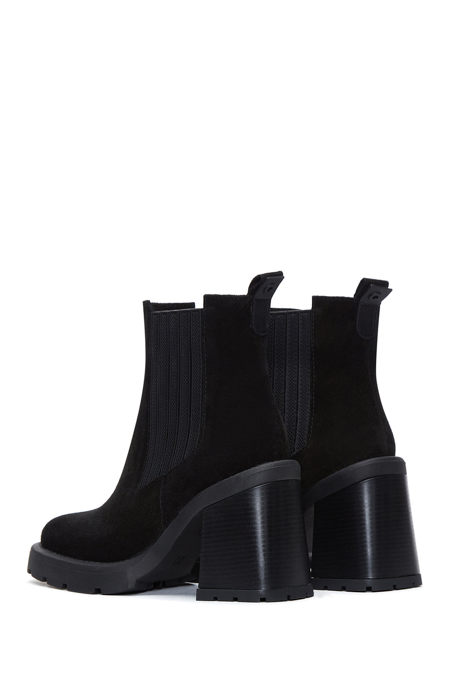 Women's Black Suede Leather Heeled Chelsea Boots