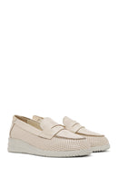 Women's Cream Wedge Heel Leather Comfort Loafer | Derimod