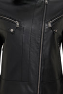Roma Women's Black Biker Leather Jacket | Derimod