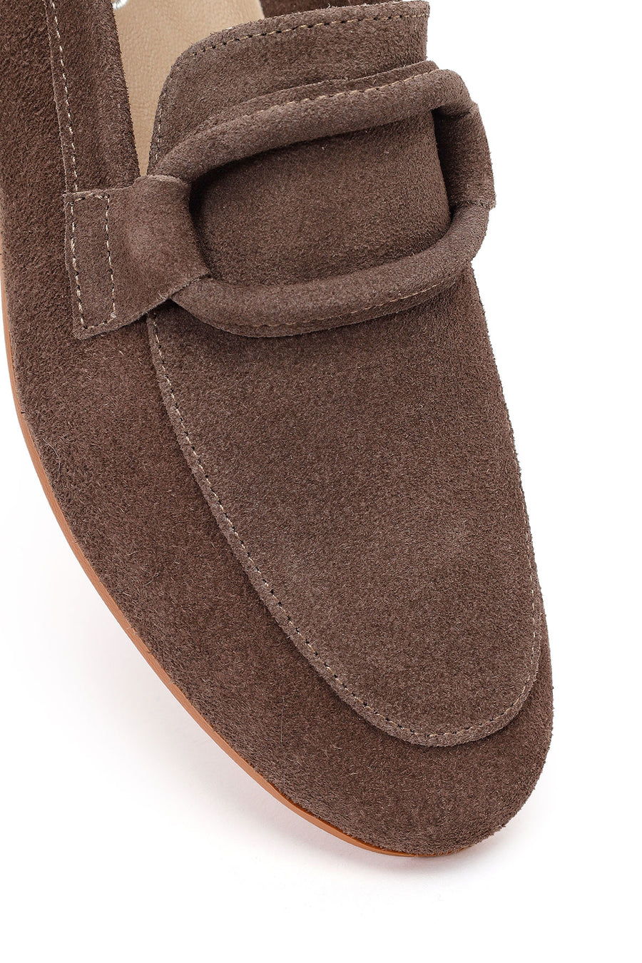 Kadın Vizon Tokalı Süet Deri Maskülen Loafer