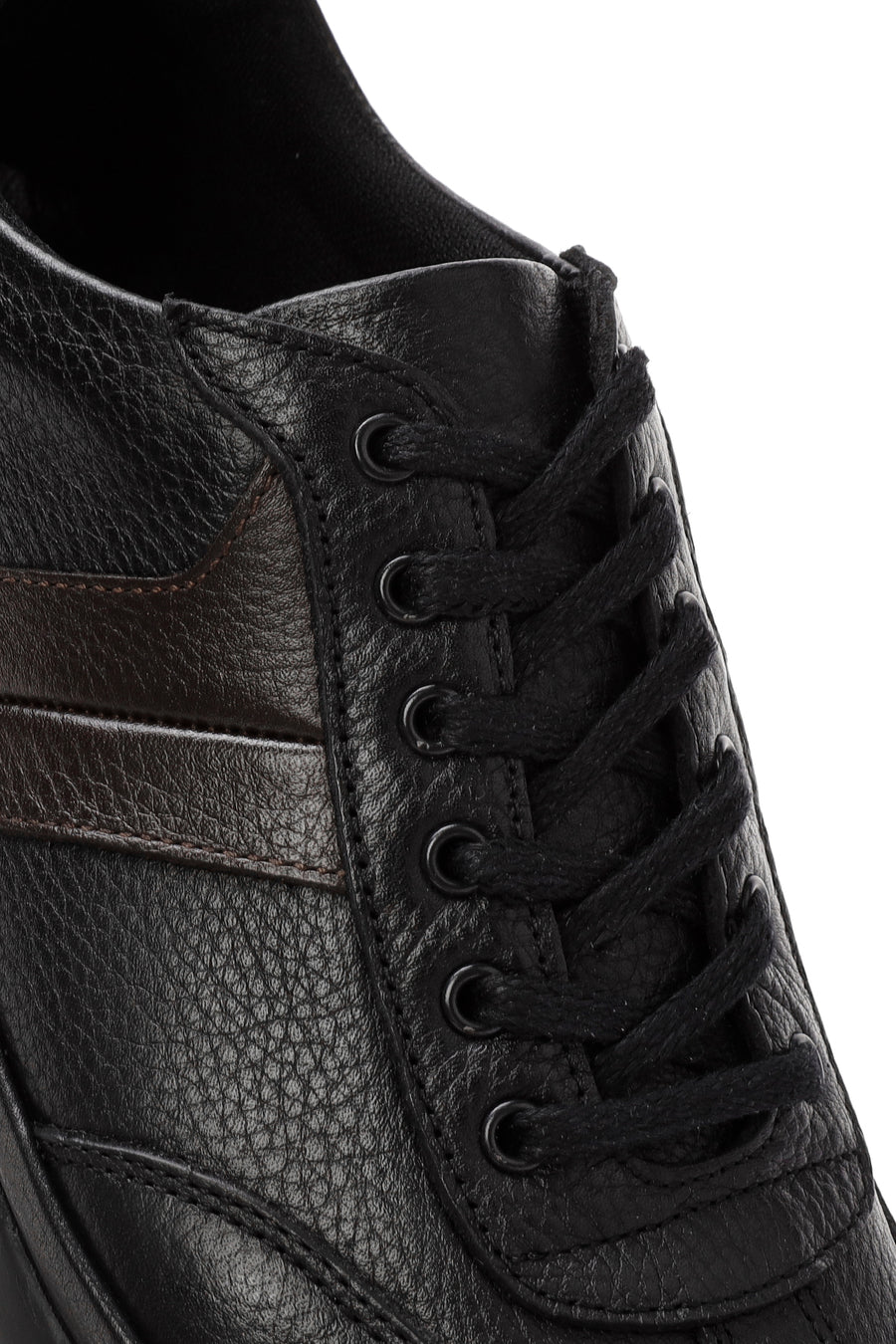 Erkek Siyah Bağcıklı Deri Sneaker
