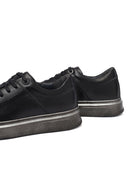Erkek Siyah Bağcıklı Deri Sneaker | Derimod