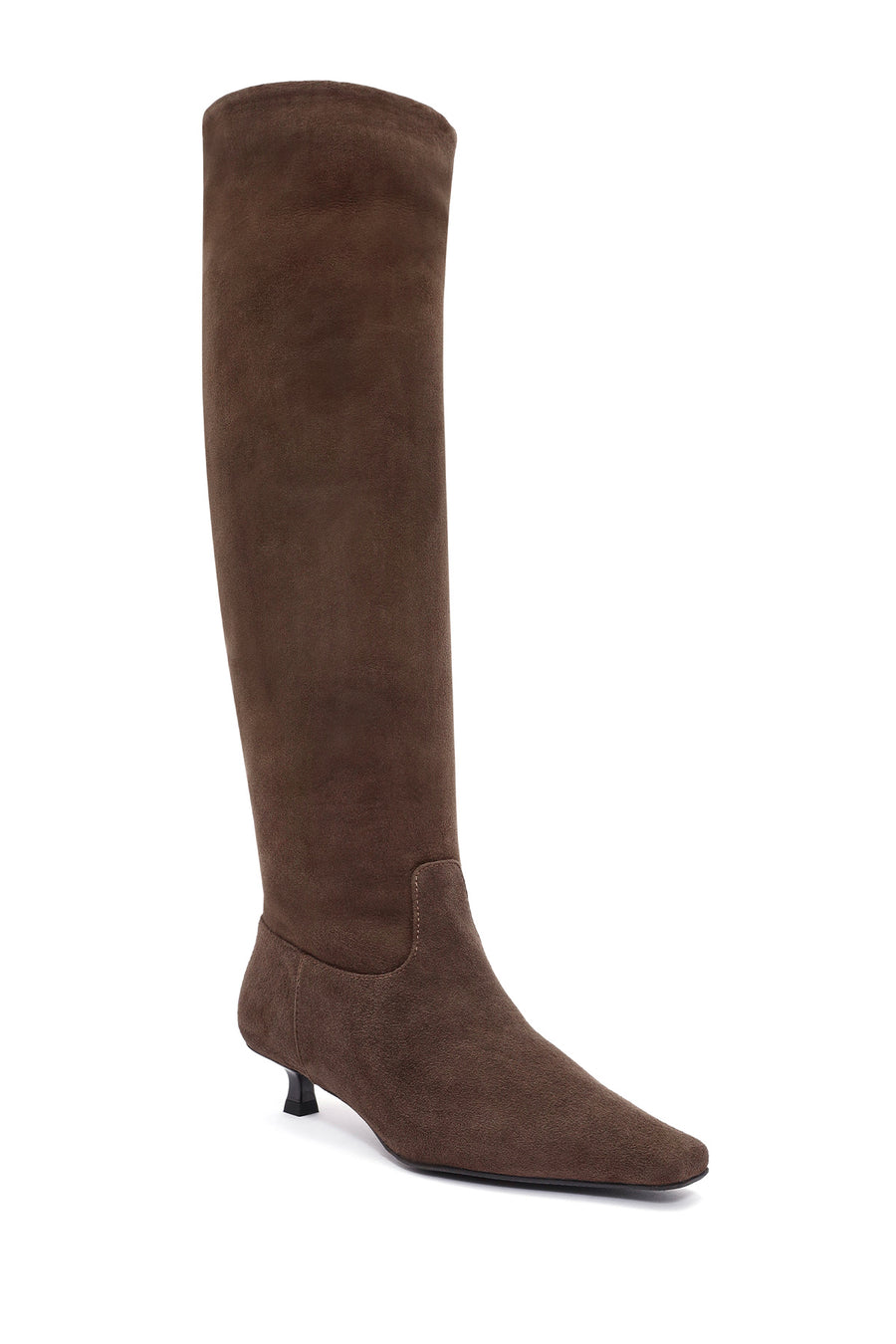 Women's Brown Thin Low Heel Suede Leather Boots