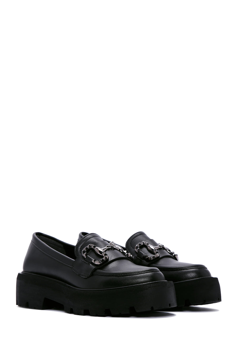Women's Black Buckle Thick Soled Masculine Loafer