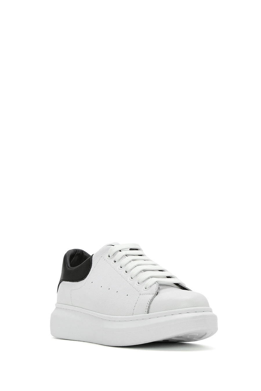 Erkek Beyaz Bağcıklı Kalın Tabanlı Deri Sneaker