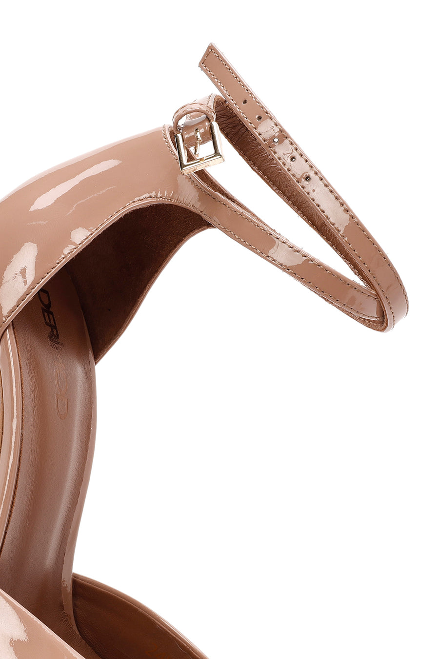 Women's Beige Ankle Buckle Platform Heeled Patent Leather Shoes