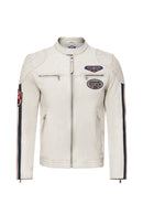 Storm Men's White Slim-Fit Leather Jacket with Emblem | Derimod