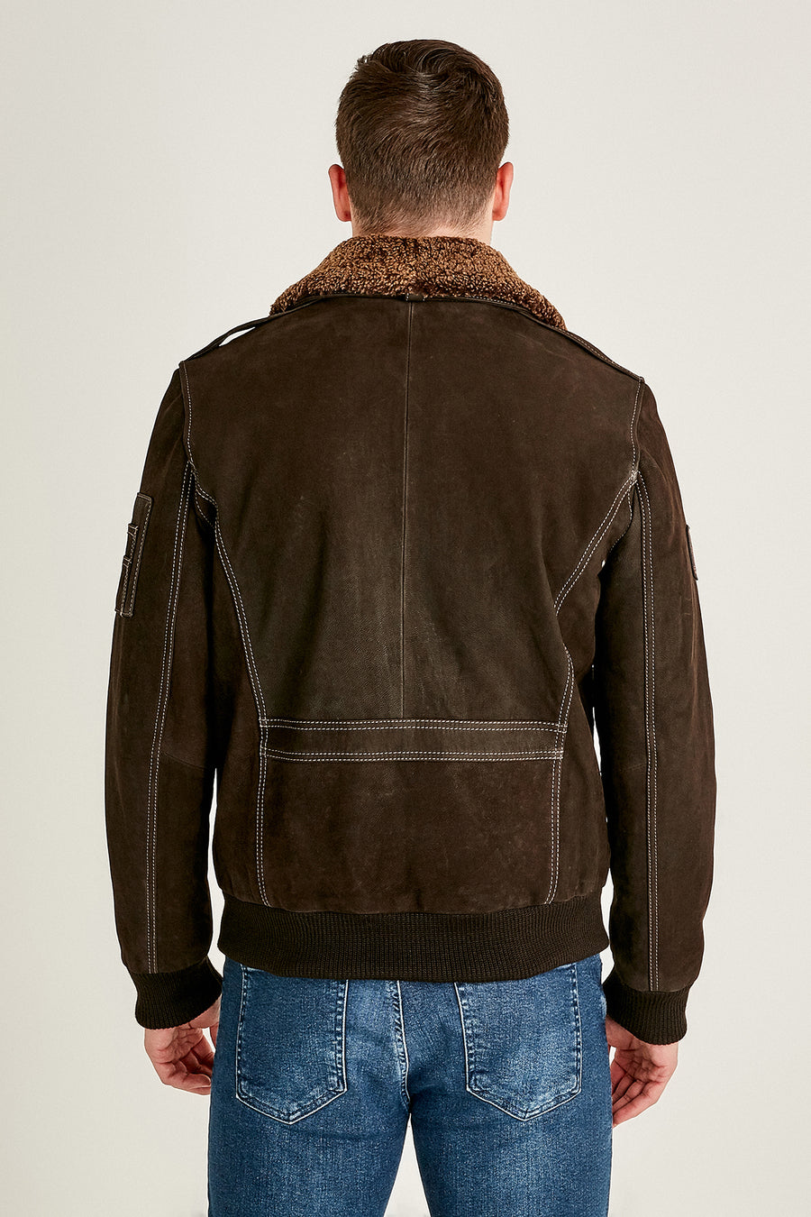 Air Force Men's Brown Fur Collared Nubuck Leather Pilot Jacket