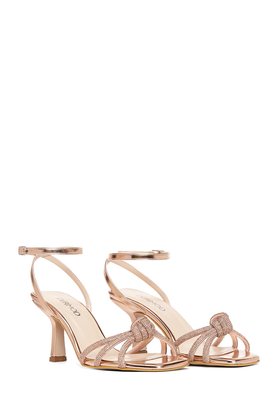Women's Gold Ankle Buckle Stoned Thin Heel Sandals