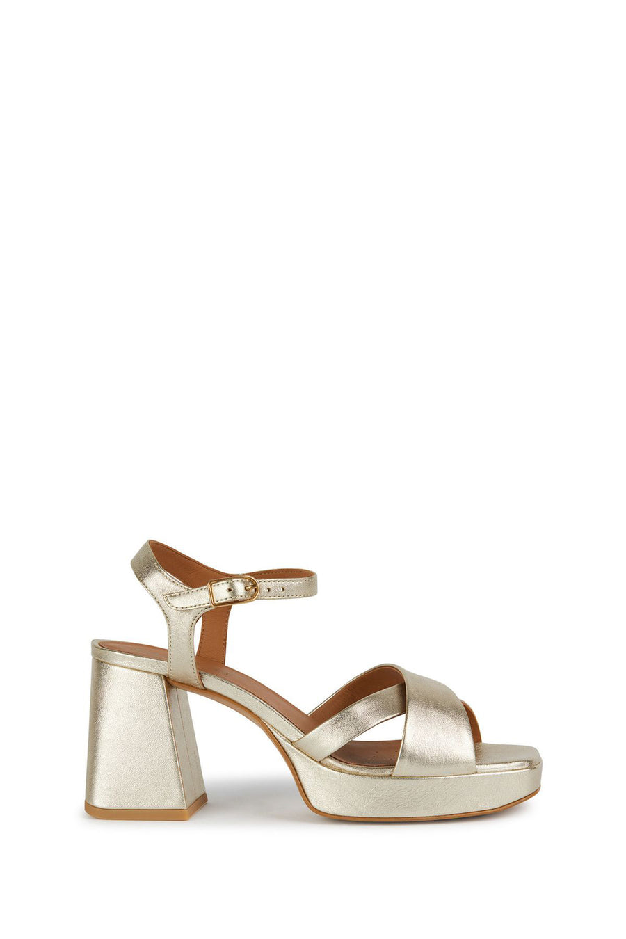 Geox Women's Gold Soledea Ankle Strap Thick Heeled Leather Sandals D45RHB000Y2C2005 | Derimod