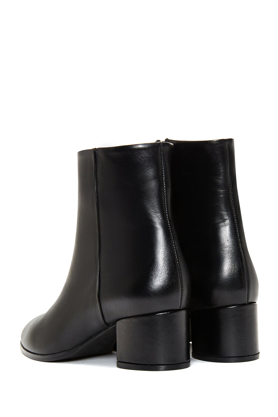 Women's Black Leather Zippered Classic Heeled Boots