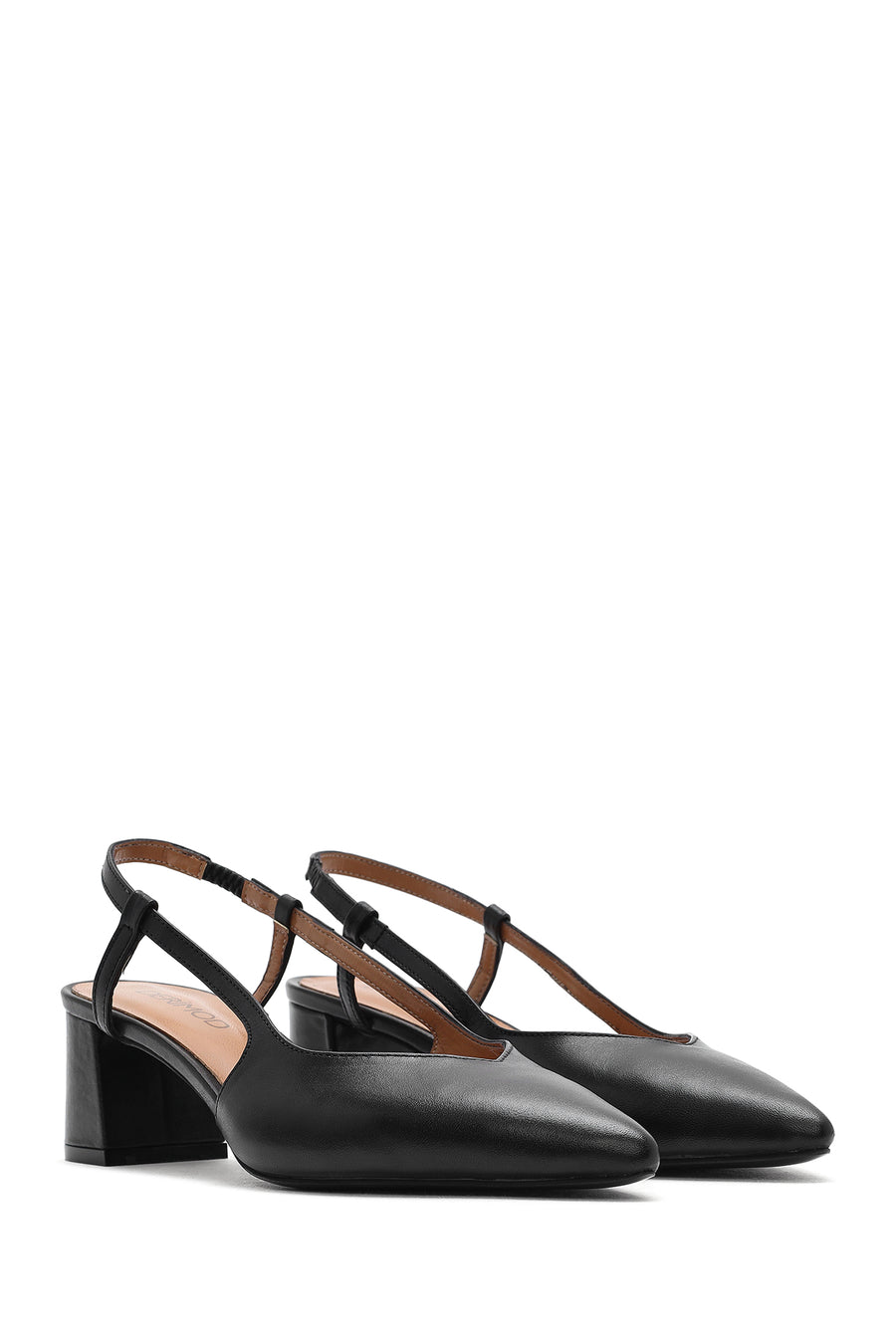 Women's Black Open-Back Heeled Leather Shoes