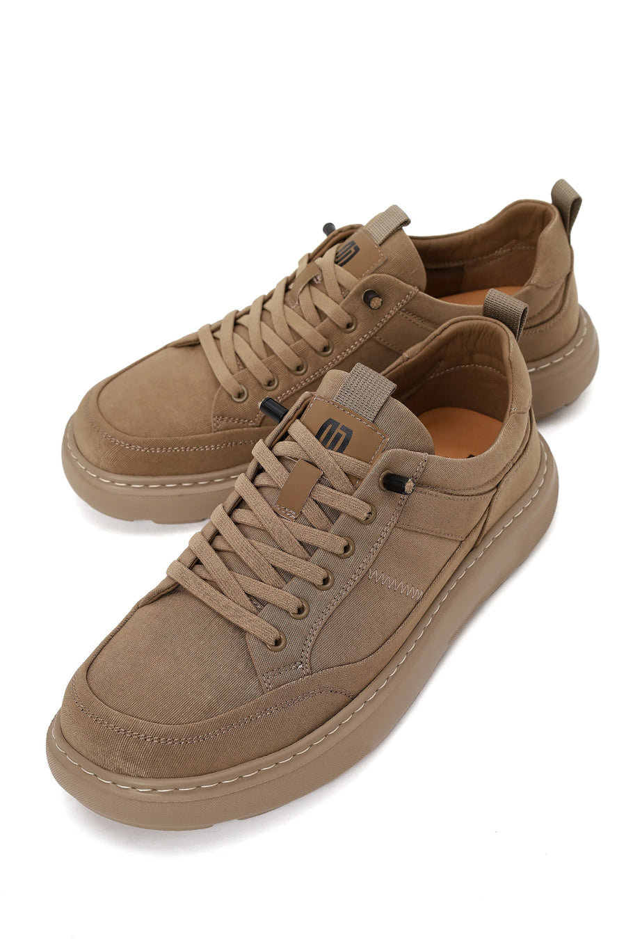 Derimod Zero Male Beige Lace-Up Thick-Soled Fabric Sneaker