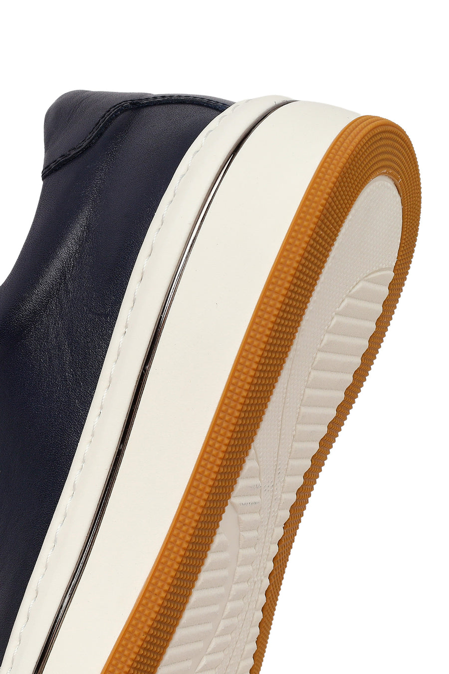 Erkek Lacivert Bağcıklı Kalın Tabanlı Deri Sneaker