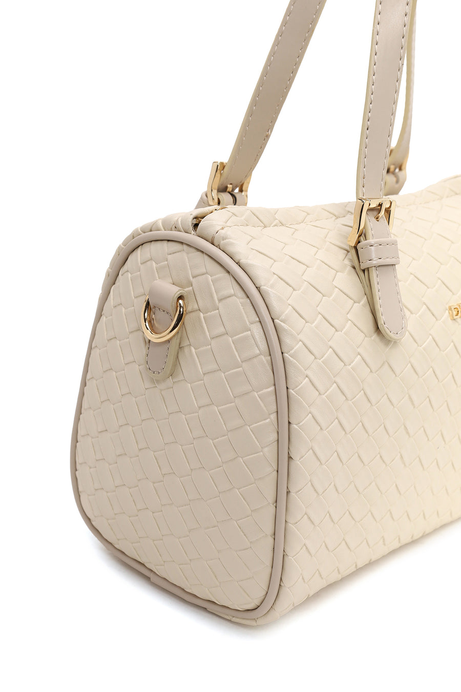 Woman Cream Long-Strap Knitted Shoulder Bag