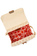 Woman Beige Long-Strap Stone-Embellished Woven Mini Crossbody Bag | Derimod