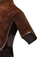 Woman Brown High Thick-Heeled Suede Boots | Derimod