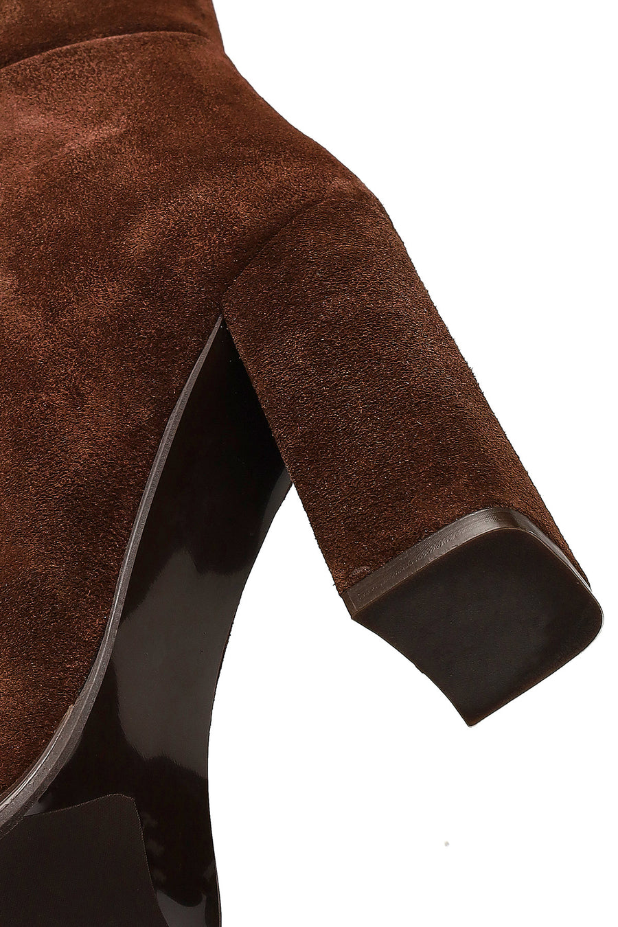 Woman Brown High Thick-Heeled Suede Boots