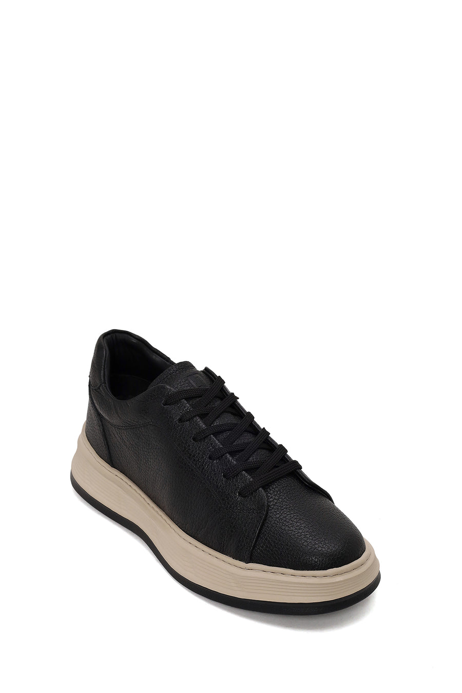 Erkek Siyah Bağcıklı Kalın Tabanlı Deri Sneaker
