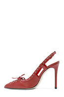 Women's Red Slingback High Thin Heel Leather Shoes | Derimod