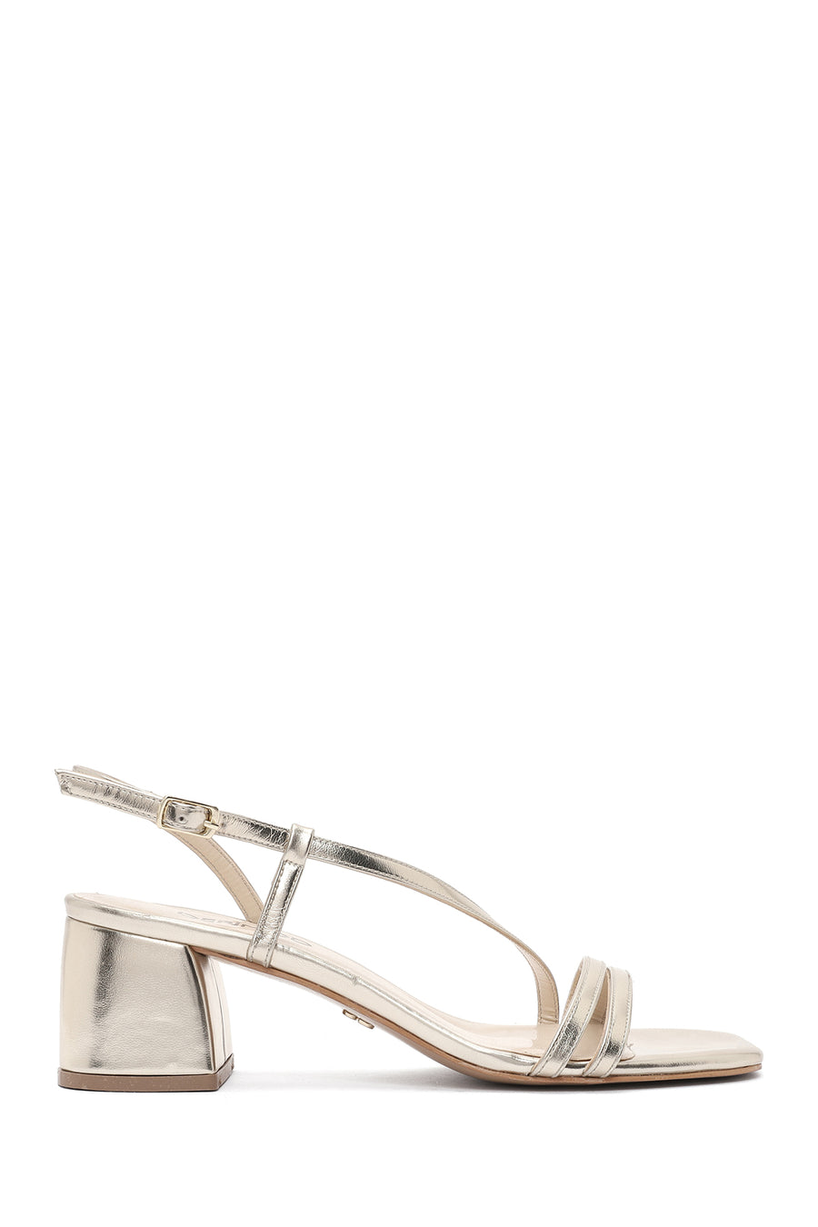 Women's Gold Ankle Buckle Low Heel Metallic Sandals 25SFE390632 | Derimod