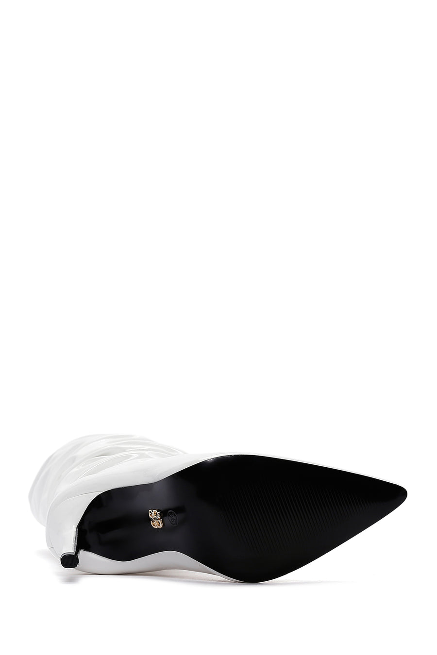 Women's White Thin Heeled Patent Leather Boots