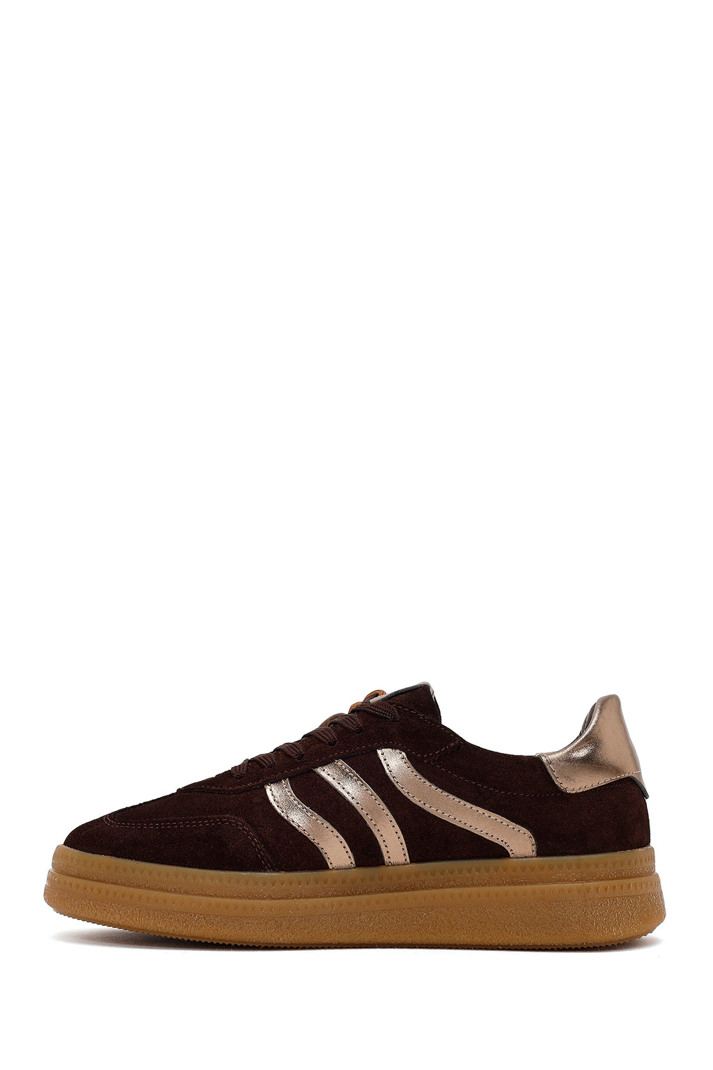 Kadın Kahverengi Bağcıklı Charmlı Süet Deri Sneaker