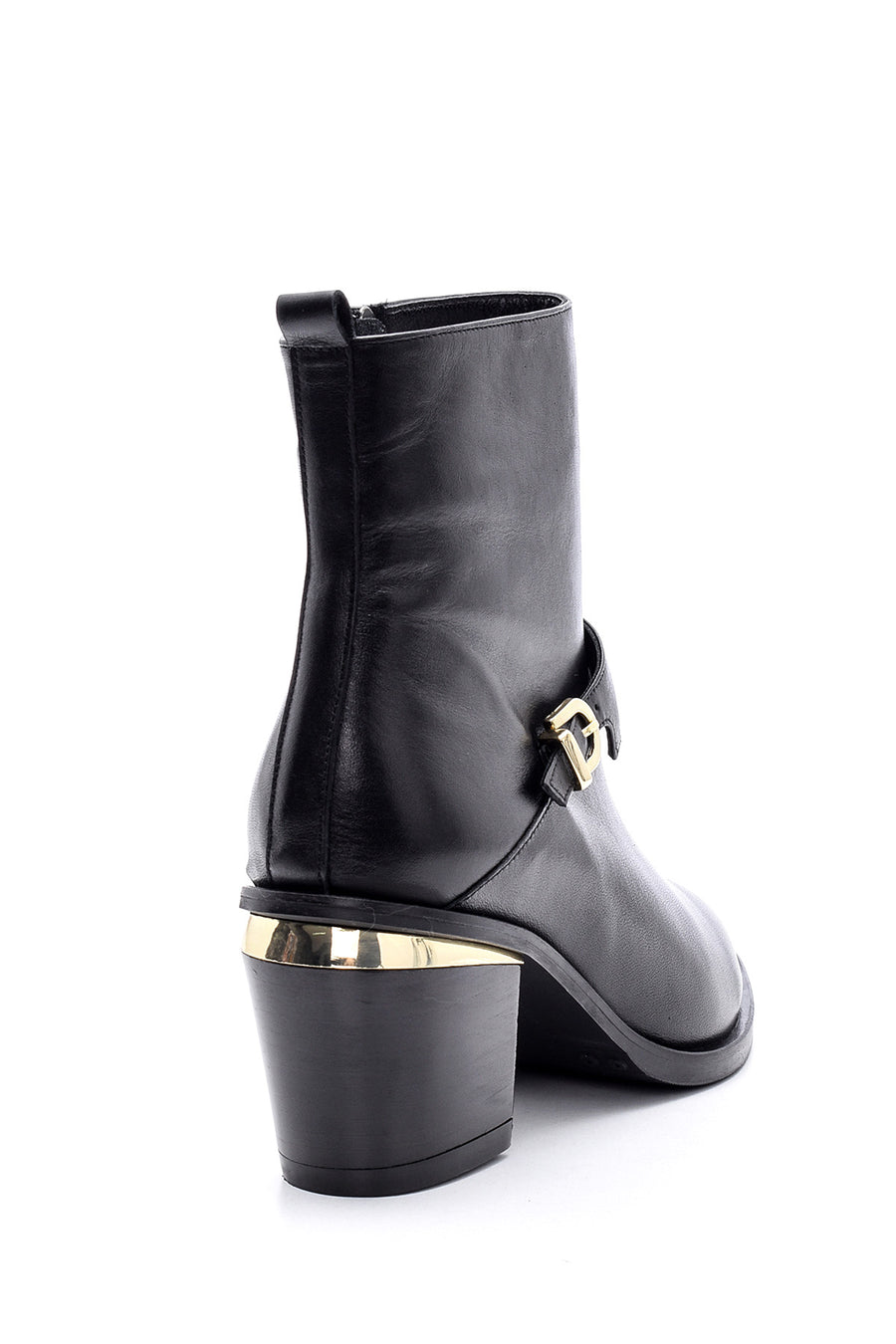 Women's Buckle Detailed Leather Heeled Boots