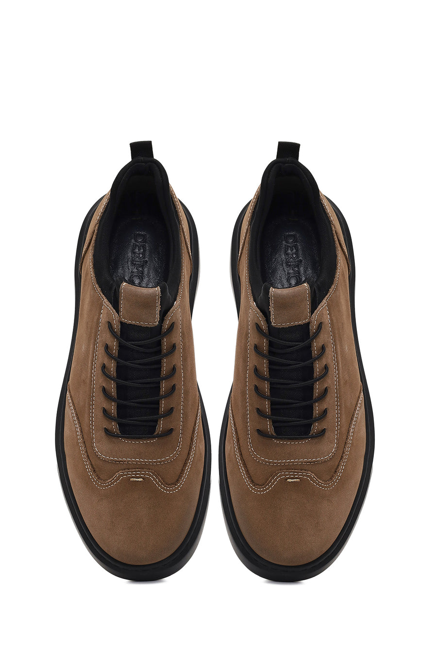 Erkek Vizon Bağcıklı Nubuk Deri Sneaker