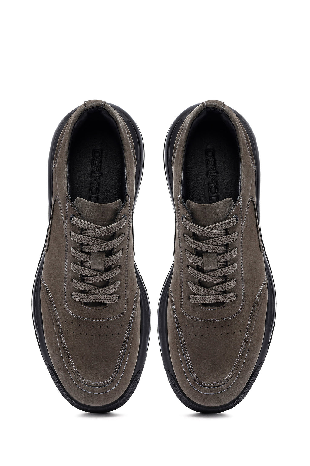 Erkek Gri Bağcıklı Nubuk Deri Sneaker