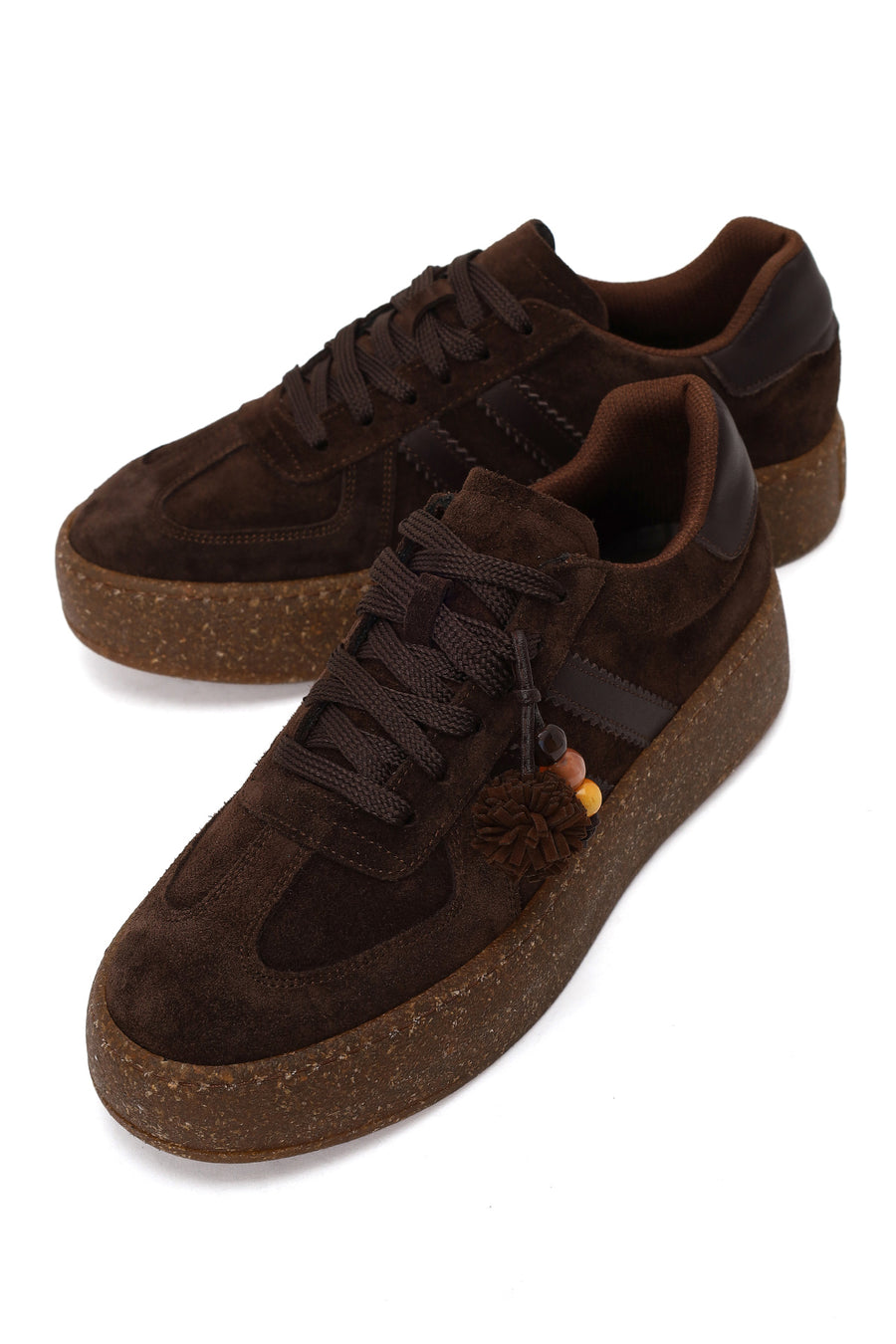 Kadın Kahverengi Bağcıklı Kalın Tabanlı Süet Deri Sneaker