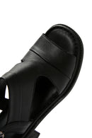 Women's Black Ankle Strap Thick Heeled Leather Sandals | Derimod
