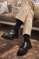 Male Black Thick-Soled Leather Loafer | Derimod