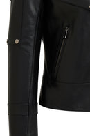 Roma Women's Black Biker Leather Jacket | Derimod