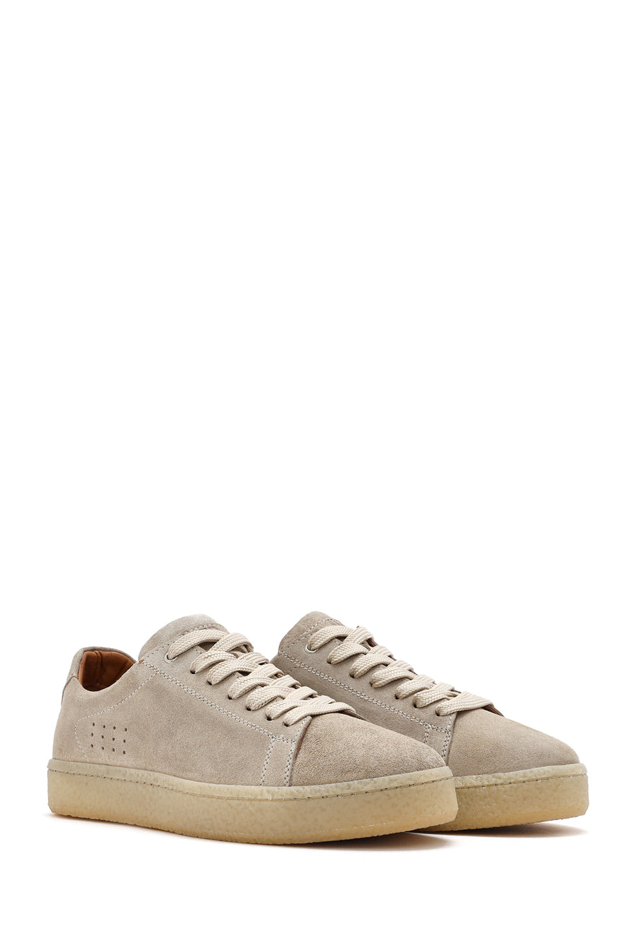 Erkek Bej Bağcıklı Süet Deri Sneaker