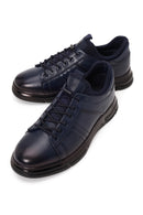 Erkek Lacivert Bağcıklı Deri Sneaker | Derimod
