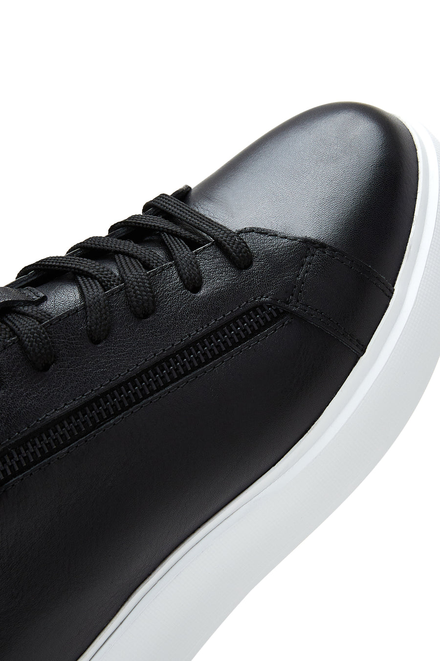 Erkek Siyah Deri Fermuar Detaylı Kalın Tabanlı Sneaker